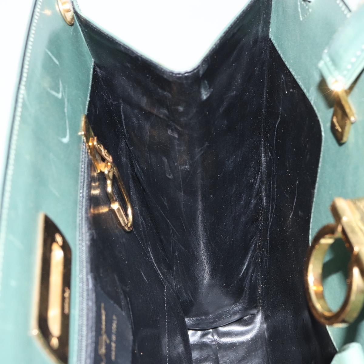 Salvatore Ferragamo Gancini Hand Bag Suede 2way Green Gold Auth 168093V