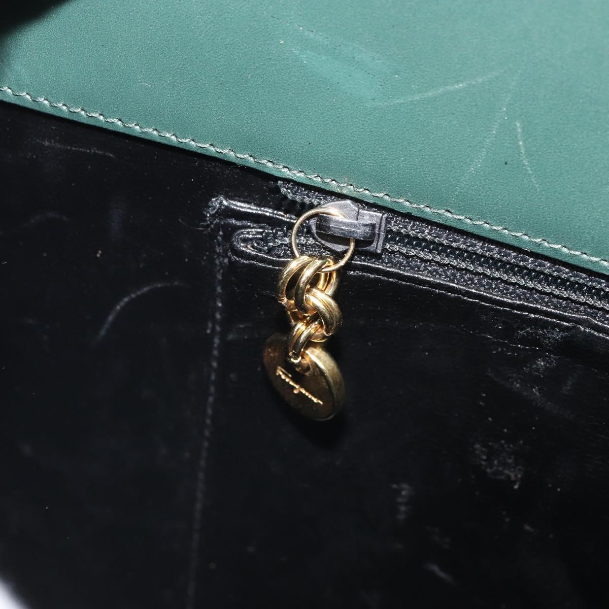 Salvatore Ferragamo Gancini Hand Bag Suede 2way Green Gold Auth 168093V