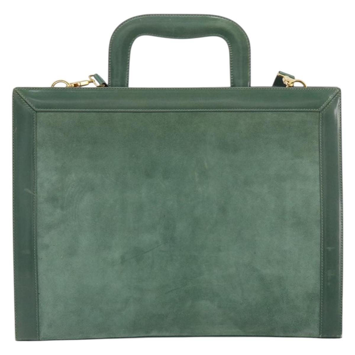 Salvatore Ferragamo Gancini Hand Bag Suede 2way Green Gold Auth 168093V