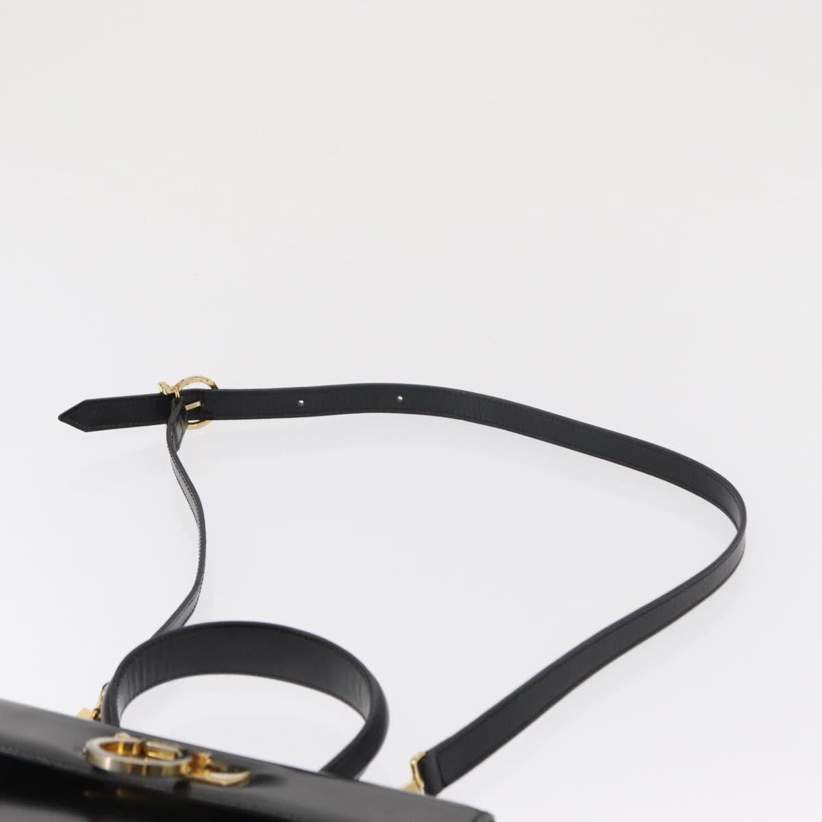 Salvatore Ferragamo Gancini Hand Bag Leather 2way Black Gold Auth 168101