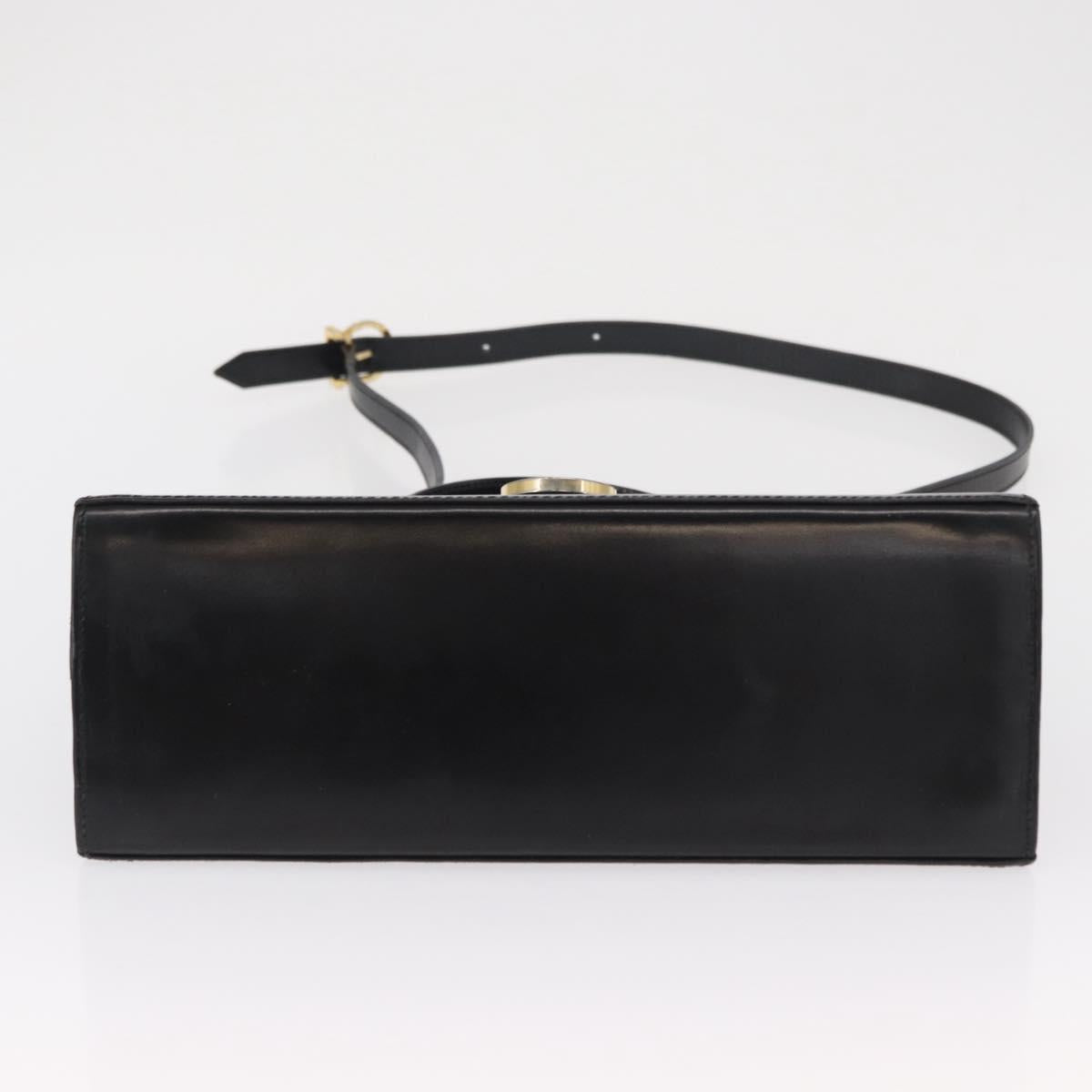 Salvatore Ferragamo Gancini Hand Bag Leather 2way Black Gold Auth 168101