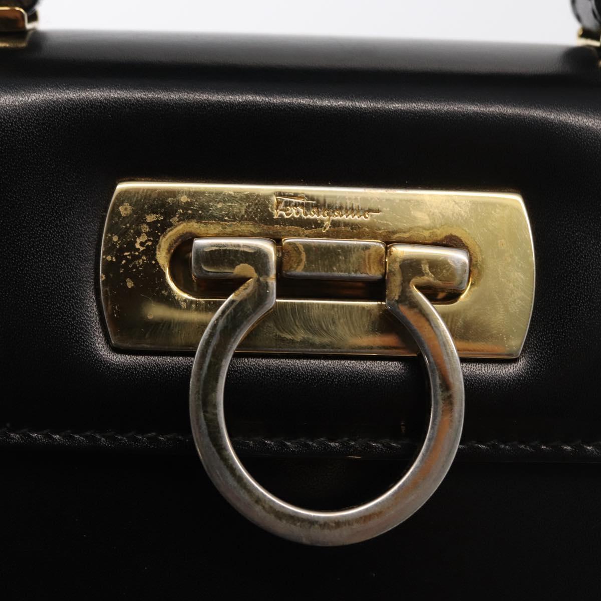 Salvatore Ferragamo Gancini Hand Bag Leather 2way Black Gold Auth 168101