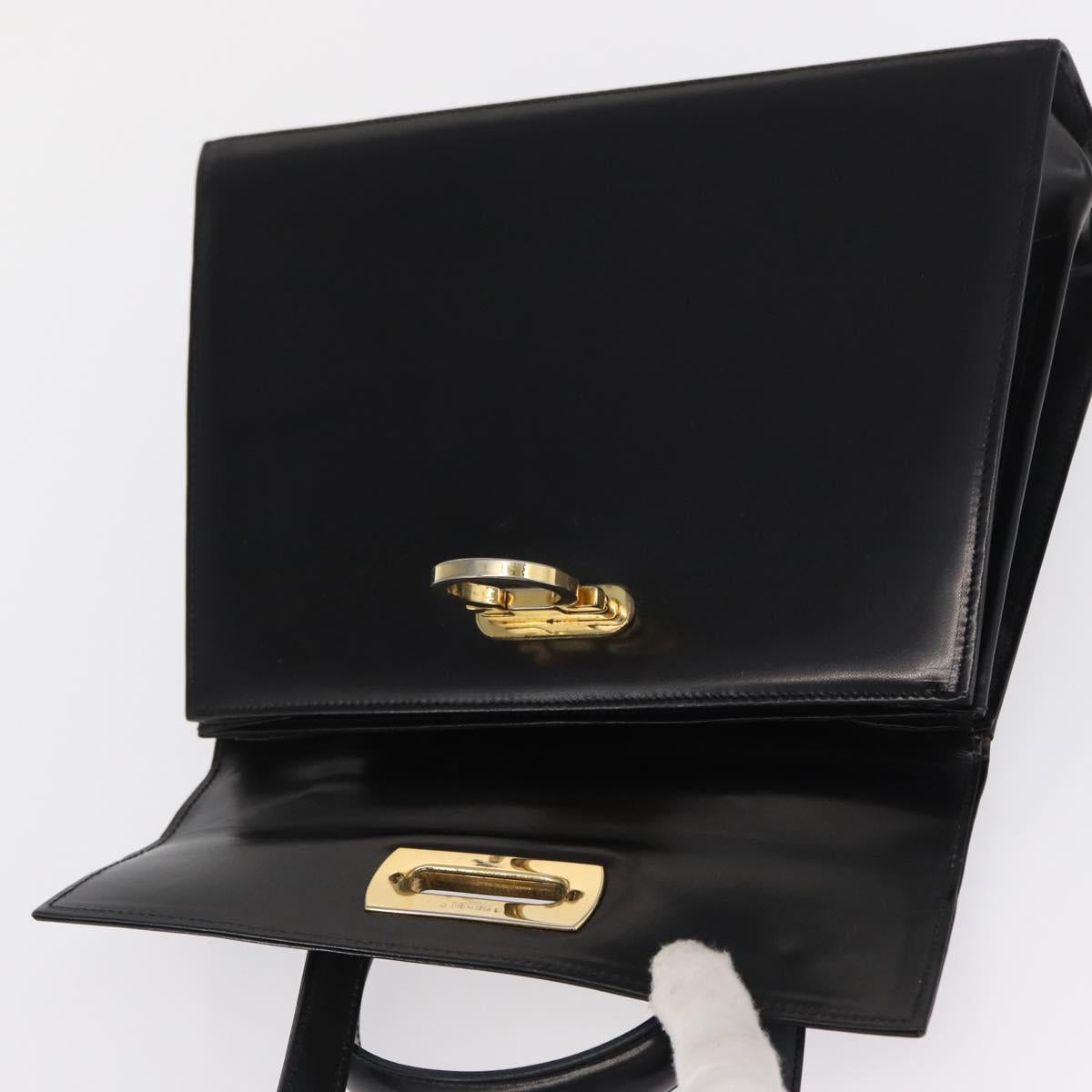 Salvatore Ferragamo Gancini Hand Bag Leather 2way Black Gold Auth 168101