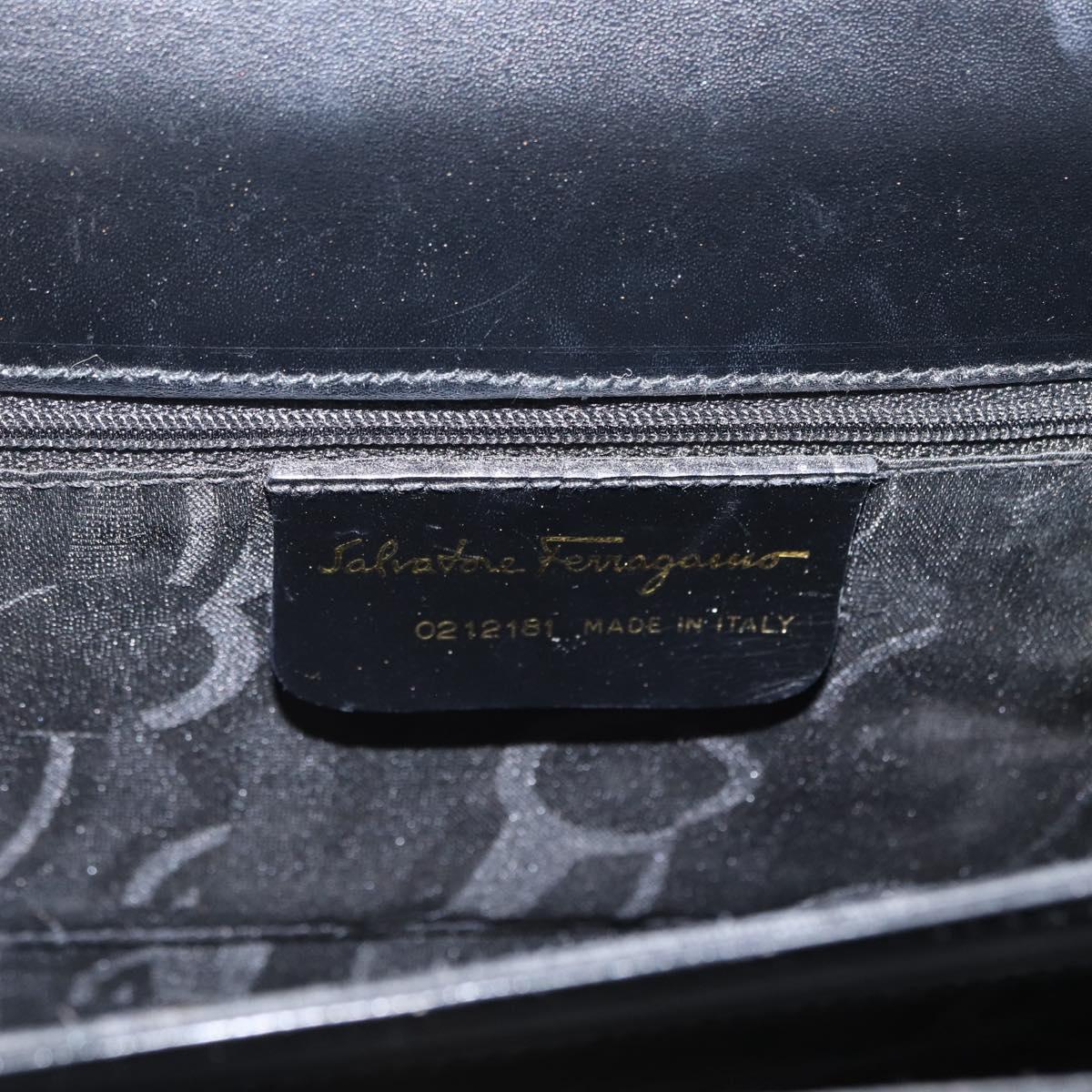 Salvatore Ferragamo Gancini Hand Bag Leather 2way Black Gold Auth 168101