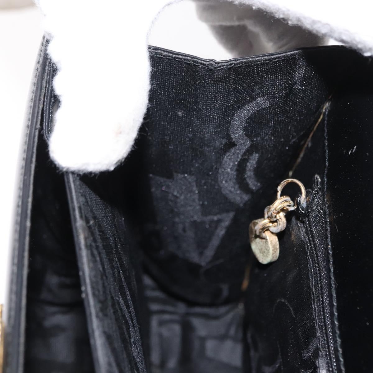 Salvatore Ferragamo Gancini Hand Bag Leather 2way Black Gold Auth 168101