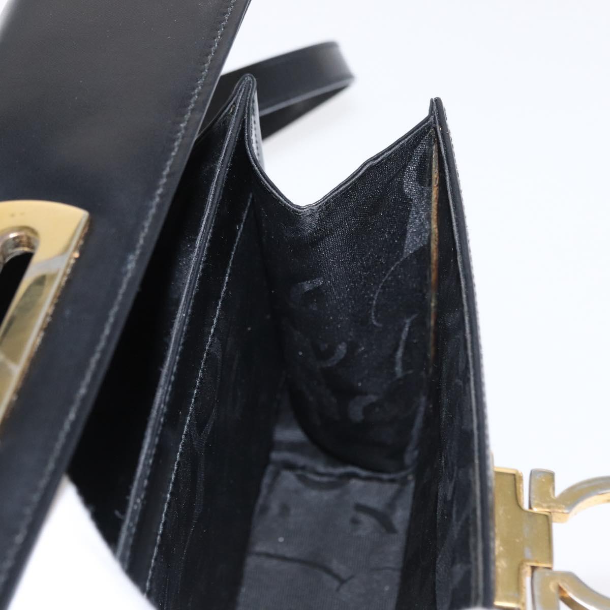 Salvatore Ferragamo Gancini Hand Bag Leather 2way Black Gold Auth 168101
