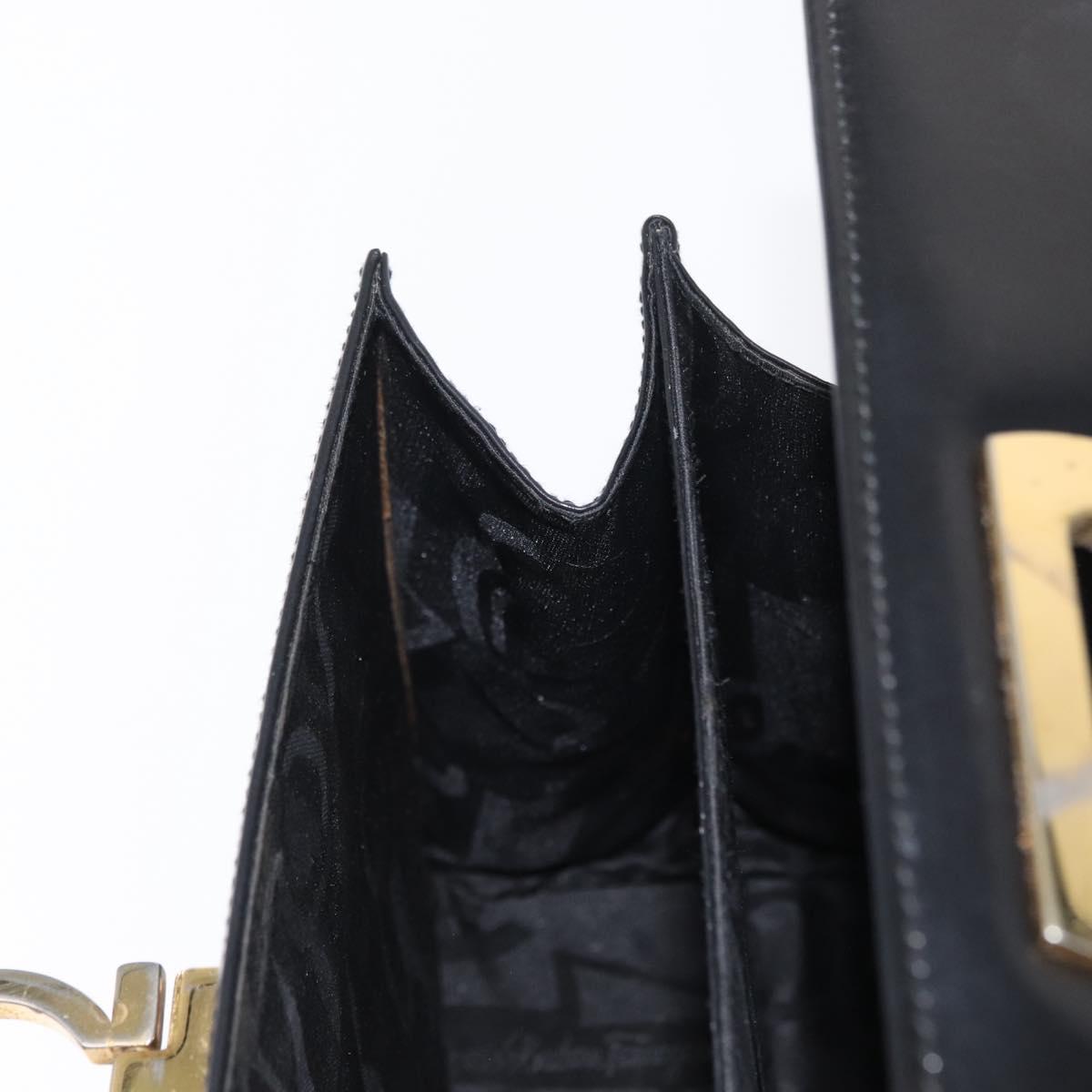 Salvatore Ferragamo Gancini Hand Bag Leather 2way Black Gold Auth 168101