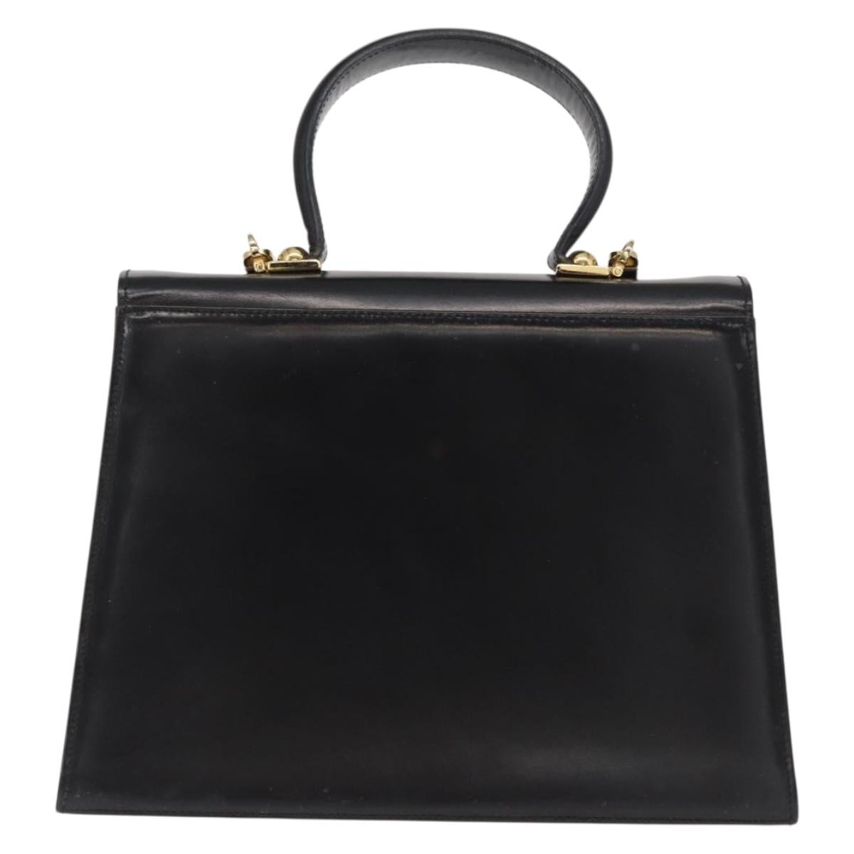 Salvatore Ferragamo Gancini Hand Bag Leather 2way Black Gold Auth 168101