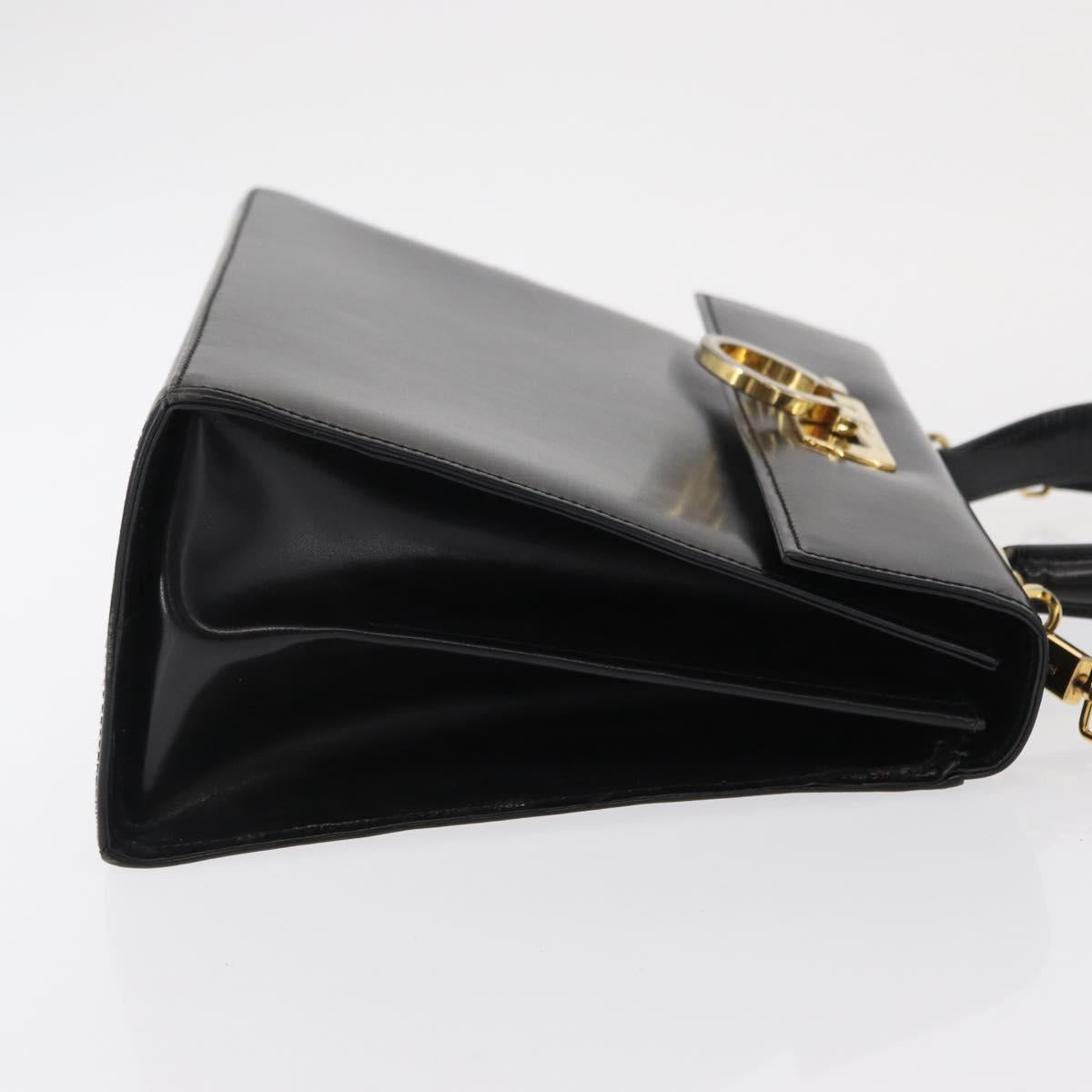 Salvatore Ferragamo Gancini Hand Bag Leather 2way Black Gold Auth 168101