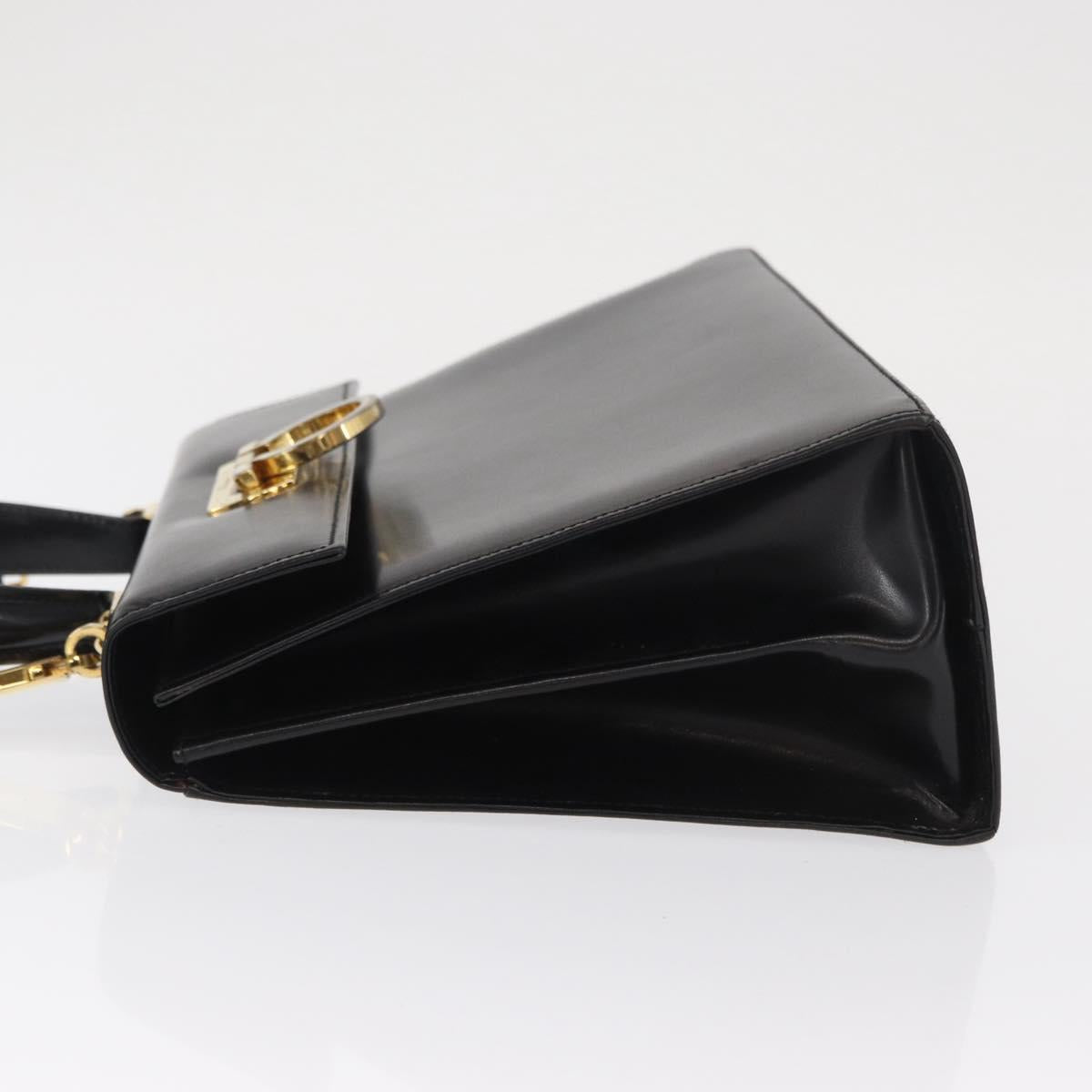 Salvatore Ferragamo Gancini Hand Bag Leather 2way Black Gold Auth 168101