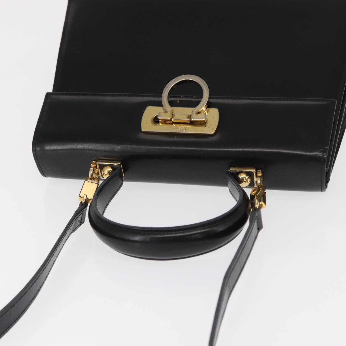 Salvatore Ferragamo Gancini Hand Bag Leather 2way Black Gold Auth 168101