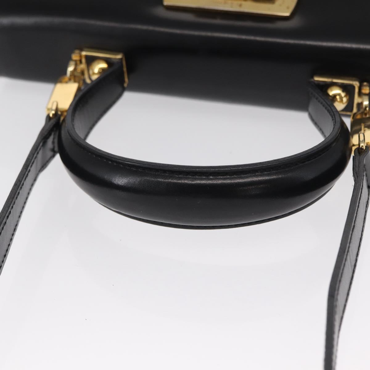Salvatore Ferragamo Gancini Hand Bag Leather 2way Black Gold Auth 168101