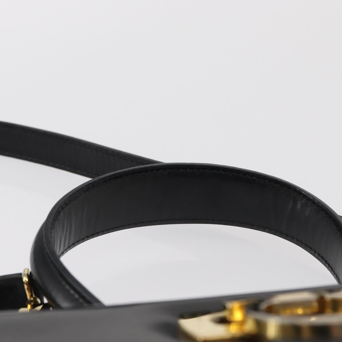 Salvatore Ferragamo Gancini Hand Bag Leather 2way Black Gold Auth 168101
