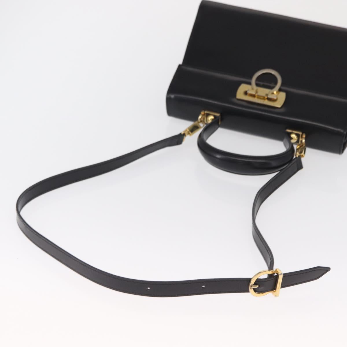Salvatore Ferragamo Gancini Hand Bag Leather 2way Black Gold Auth 168101