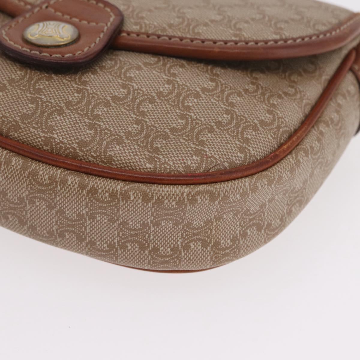 CELINE Macadam Canvas Shoulder Bag PVC Beige Gold Auth 168102
