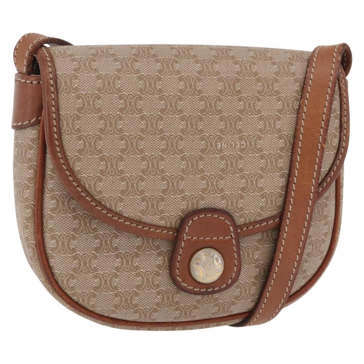 CELINE Macadam Canvas Shoulder Bag PVC Beige Gold Auth 168102