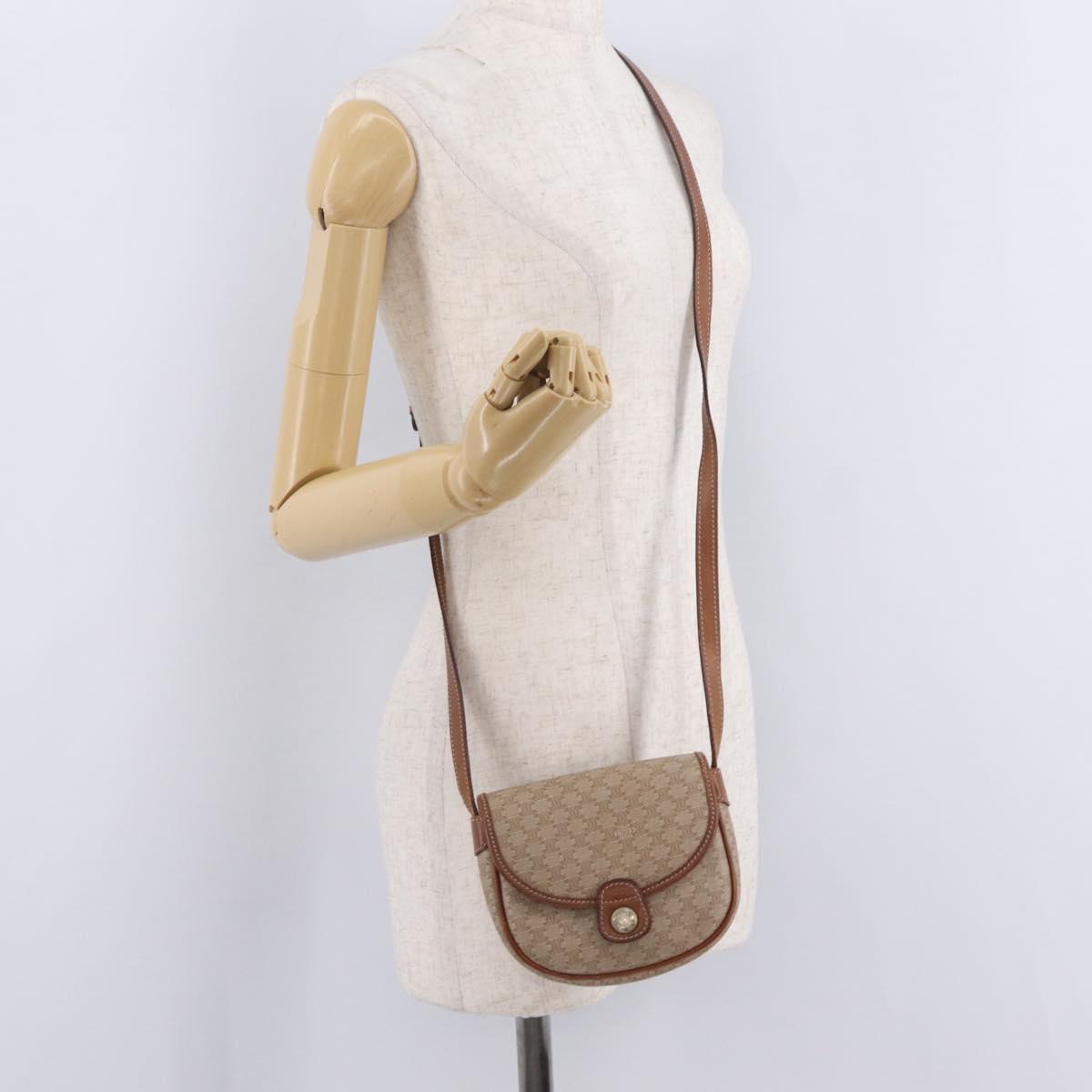 CELINE Macadam Canvas Shoulder Bag PVC Beige Gold Auth 168102