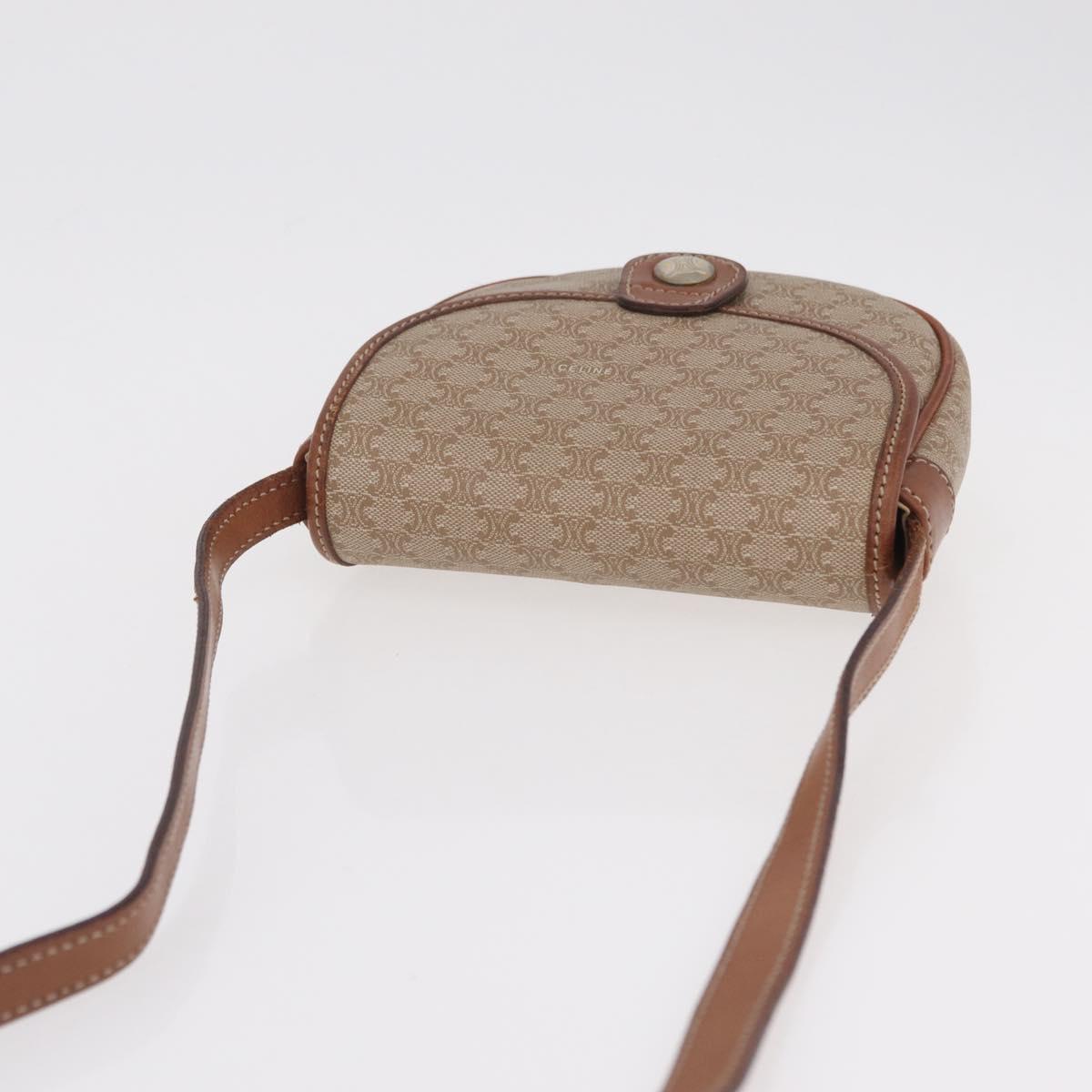 CELINE Macadam Canvas Shoulder Bag PVC Beige Gold Auth 168102