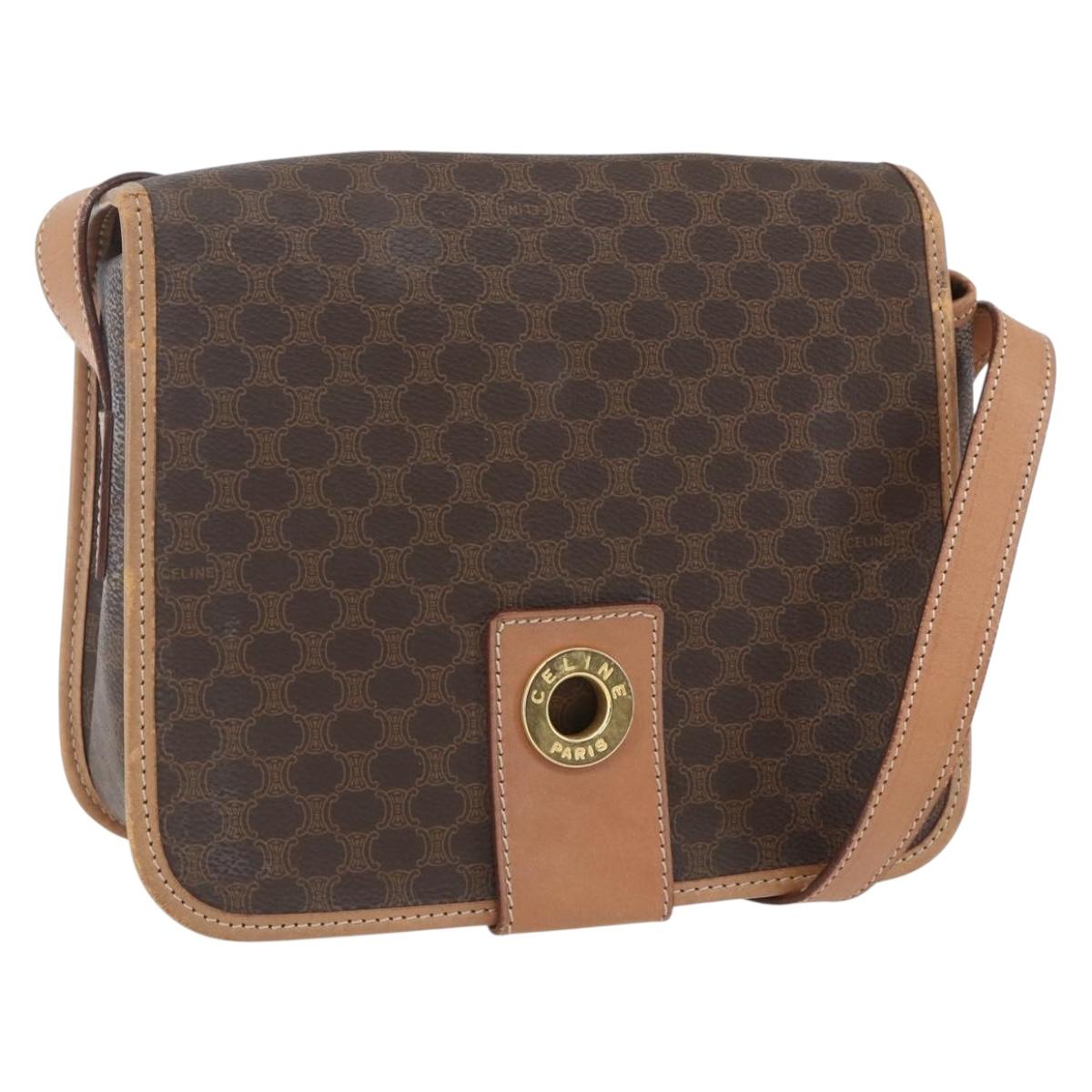 CELINE Macadam Canvas Shoulder Bag PVC Leather Brown Gold Auth 168118