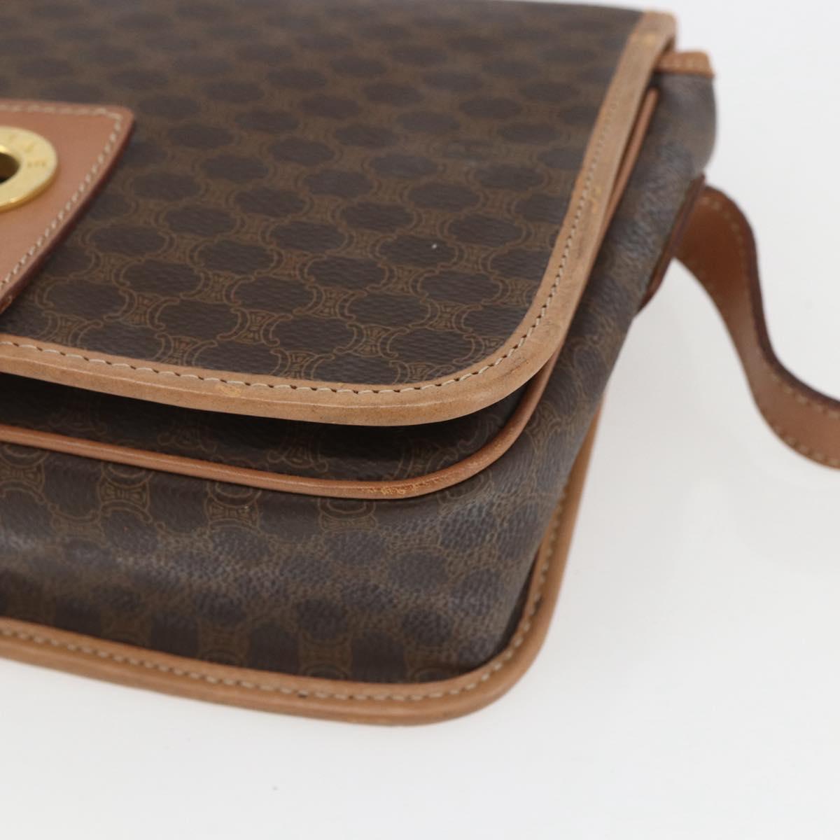 CELINE Macadam Canvas Shoulder Bag PVC Leather Brown Gold Auth 168118