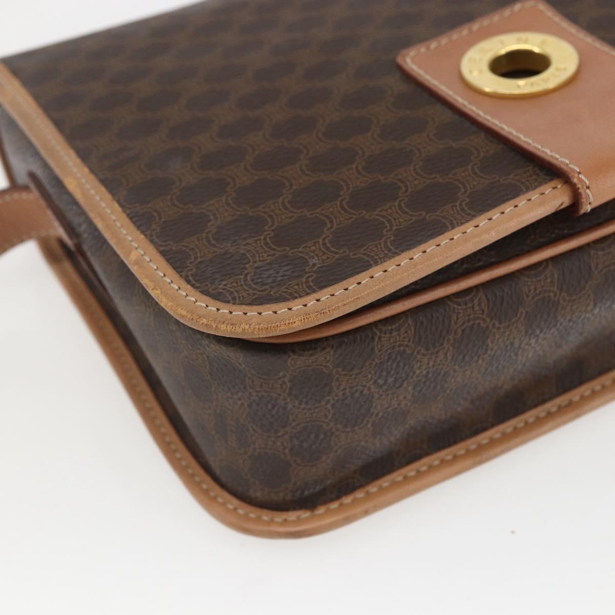 CELINE Macadam Canvas Shoulder Bag PVC Leather Brown Gold Auth 168118