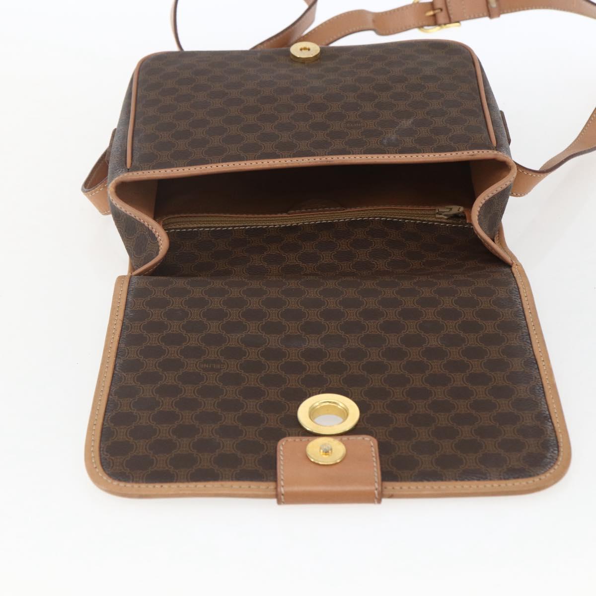 CELINE Macadam Canvas Shoulder Bag PVC Leather Brown Gold Auth 168118