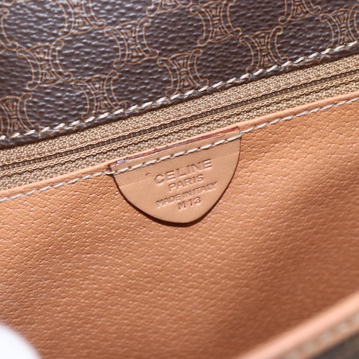 CELINE Macadam Canvas Shoulder Bag PVC Leather Brown Gold Auth 168118