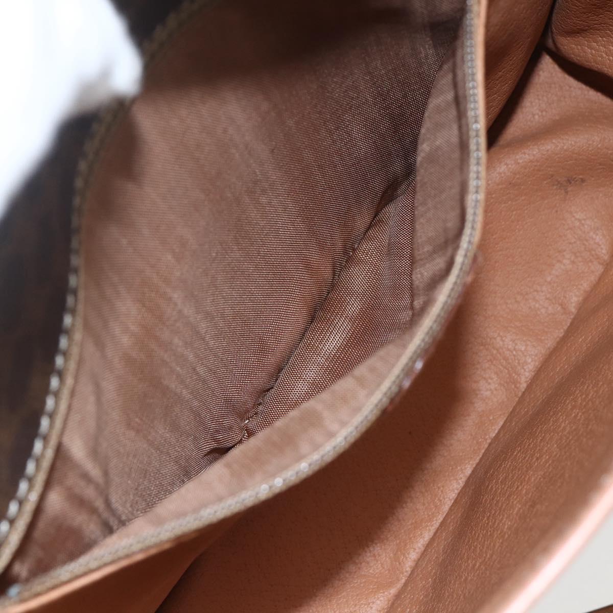 CELINE Macadam Canvas Shoulder Bag PVC Leather Brown Gold Auth 168118