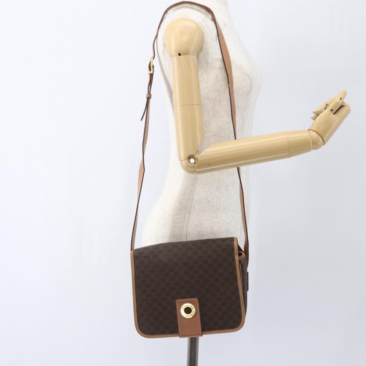 CELINE Macadam Canvas Shoulder Bag PVC Leather Brown Gold Auth 168118