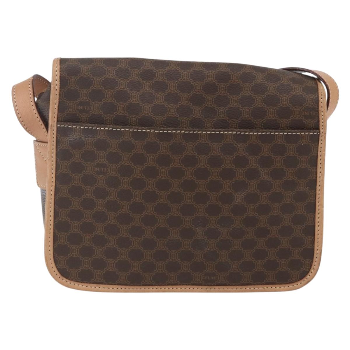 CELINE Macadam Canvas Shoulder Bag PVC Leather Brown Gold Auth 168118