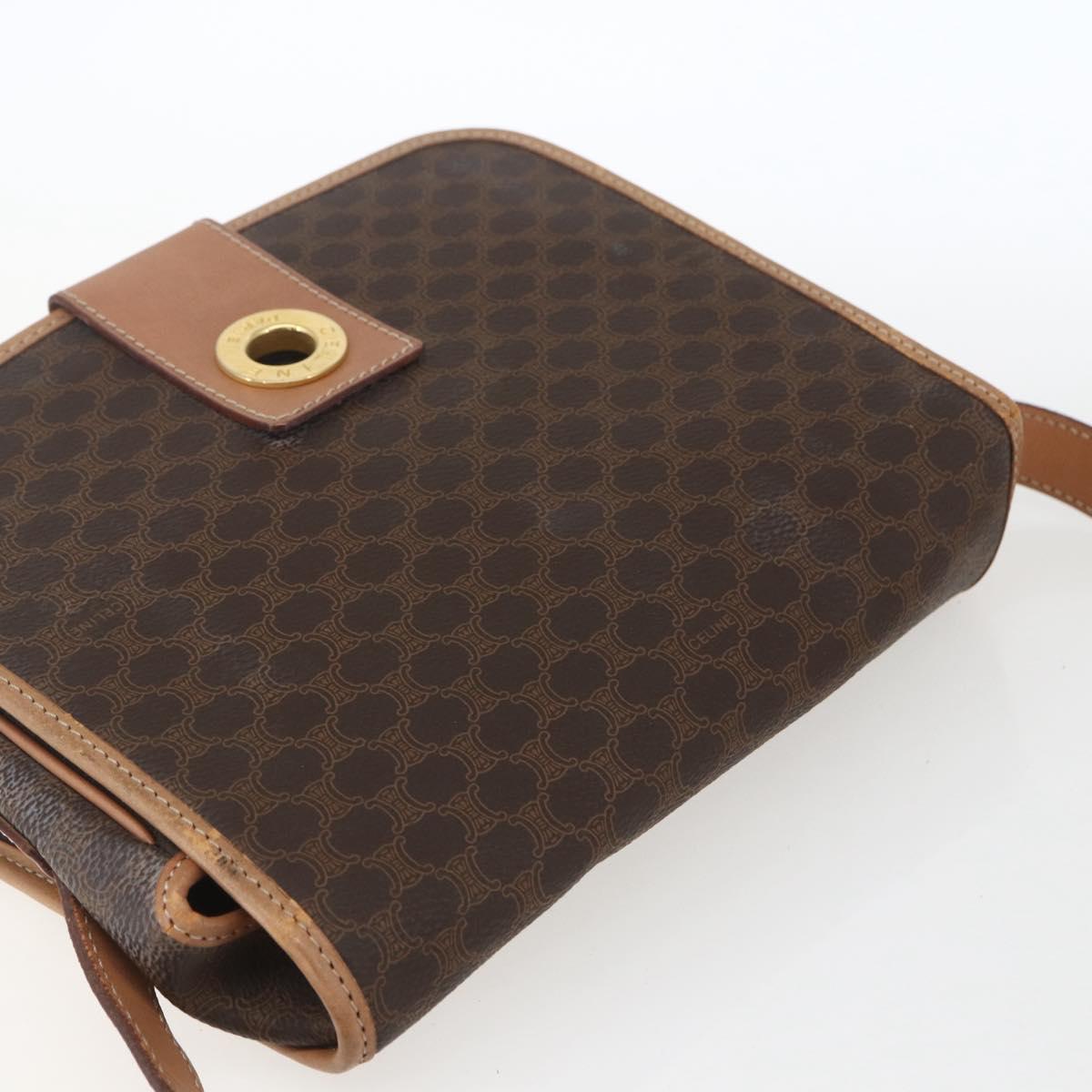 CELINE Macadam Canvas Shoulder Bag PVC Leather Brown Gold Auth 168118