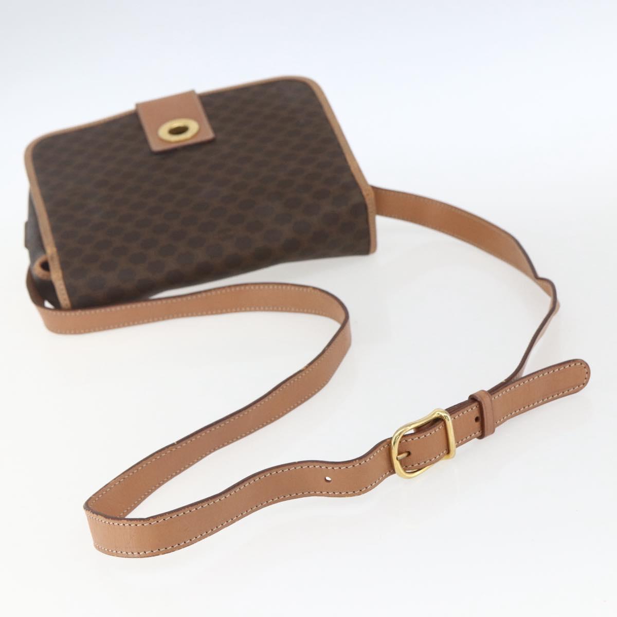 CELINE Macadam Canvas Shoulder Bag PVC Leather Brown Gold Auth 168118