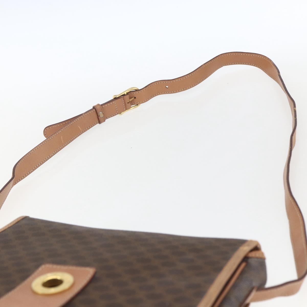 CELINE Macadam Canvas Shoulder Bag PVC Leather Brown Gold Auth 168118