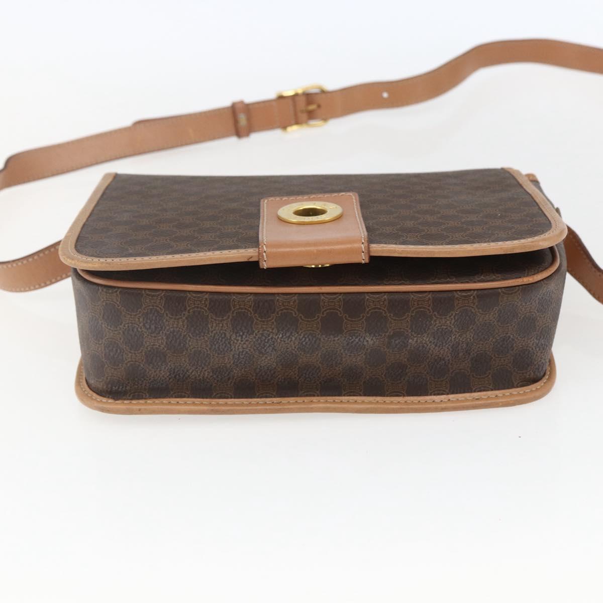 CELINE Macadam Canvas Shoulder Bag PVC Leather Brown Gold Auth 168118