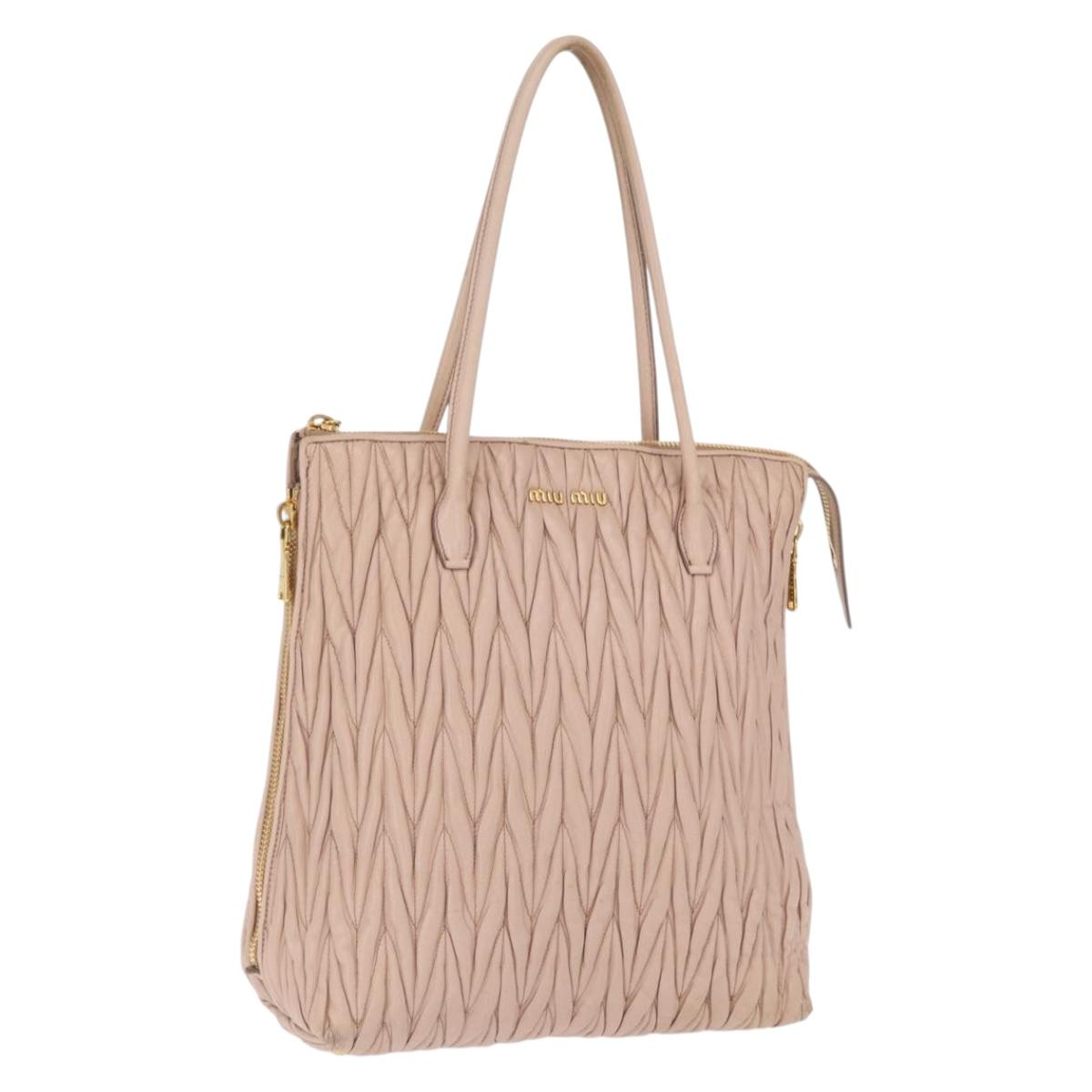 Miu Miu Matelasse Tote Bag Leather Pink Gold Auth 168121