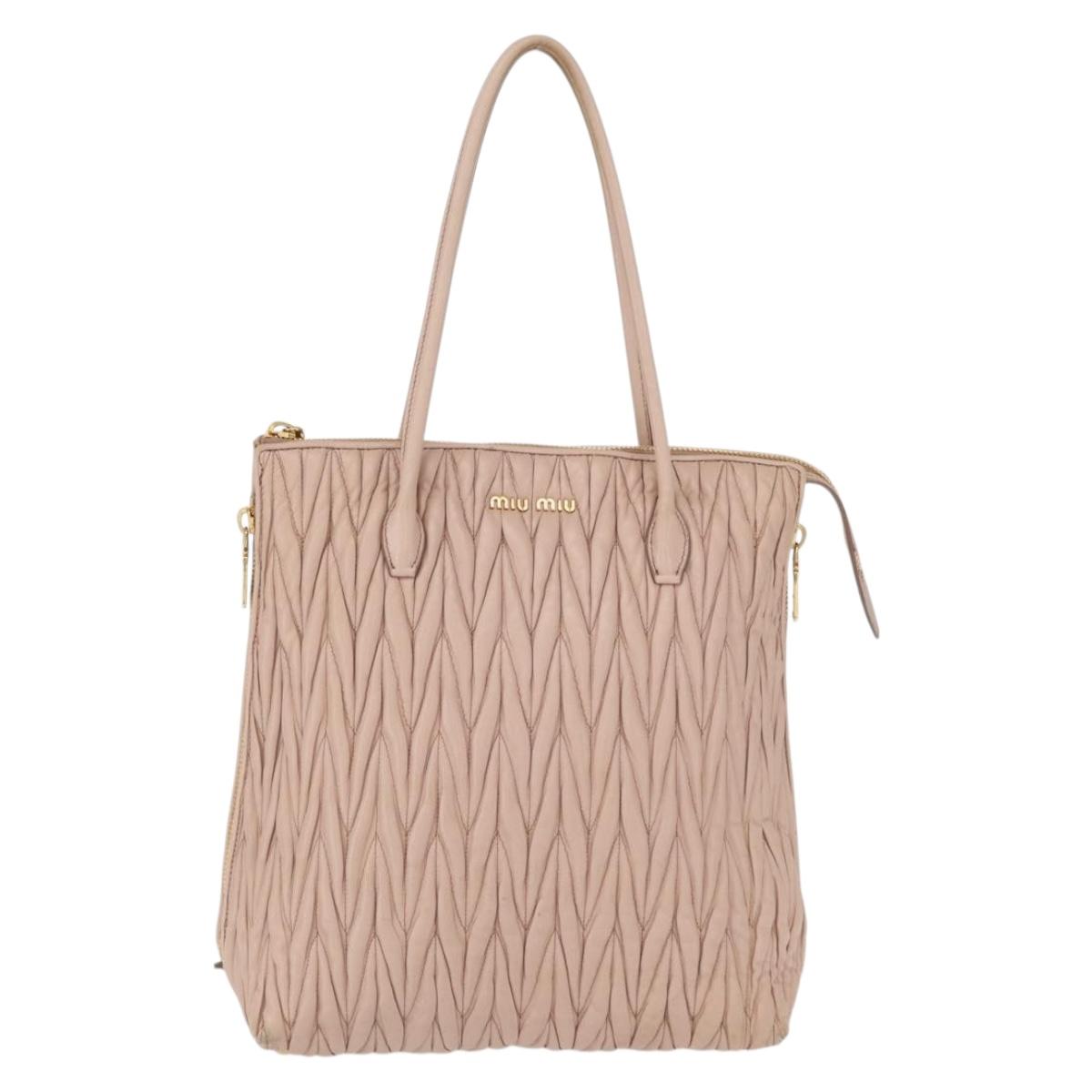 Miu Miu Matelasse Tote Bag Leather Pink Gold Auth 168121