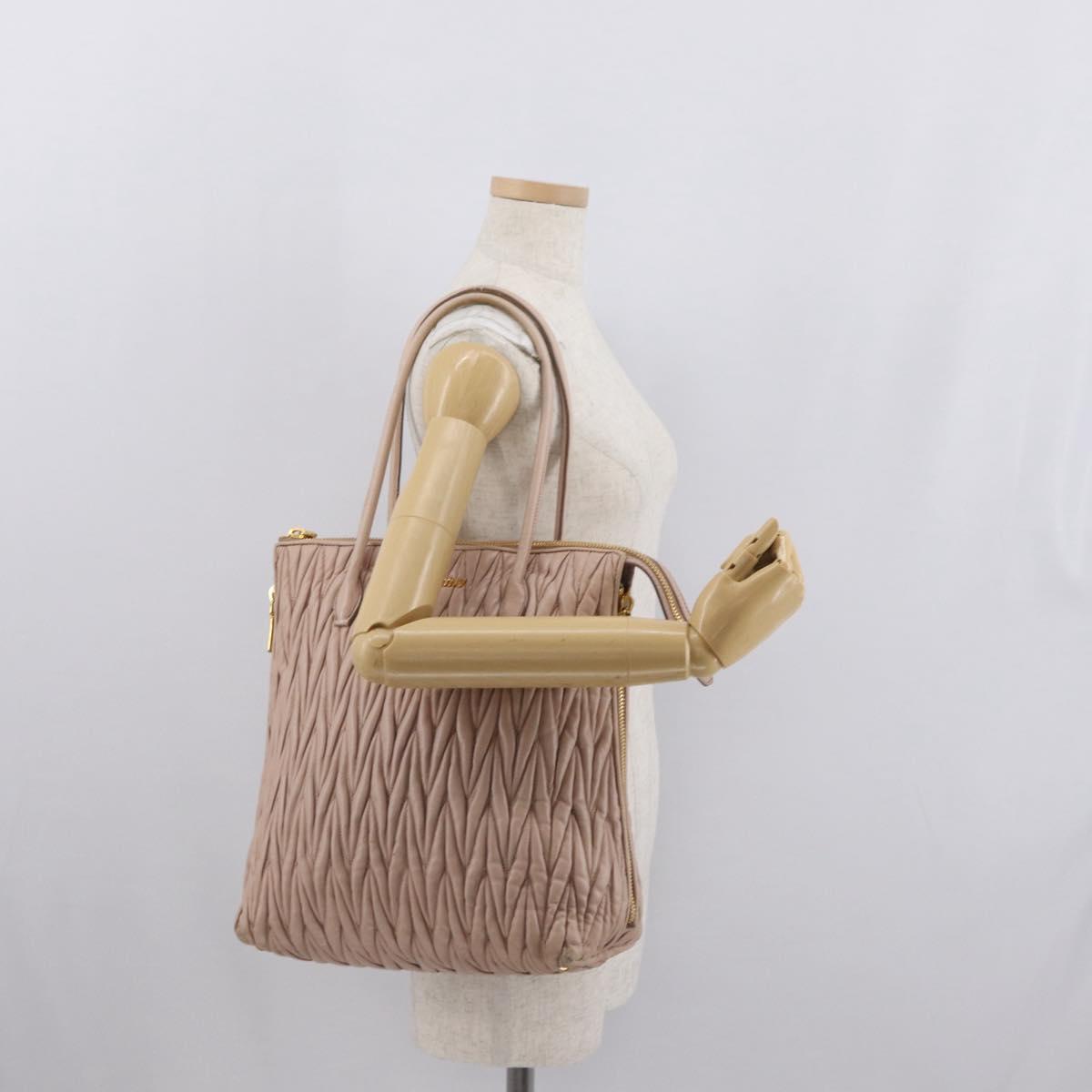 Miu Miu Matelasse Tote Bag Leather Pink Gold Auth 168121