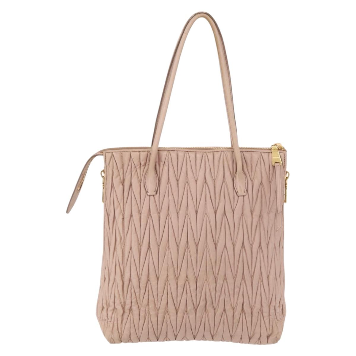 Miu Miu Matelasse Tote Bag Leather Pink Gold Auth 168121