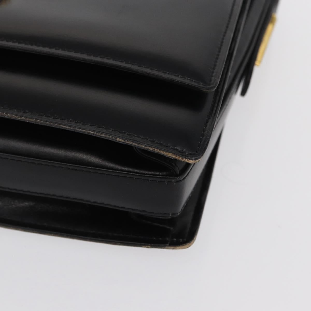 GUCCI Web Sherry Line Horsebit Shoulder Bag Leather Black Gold Auth 168125