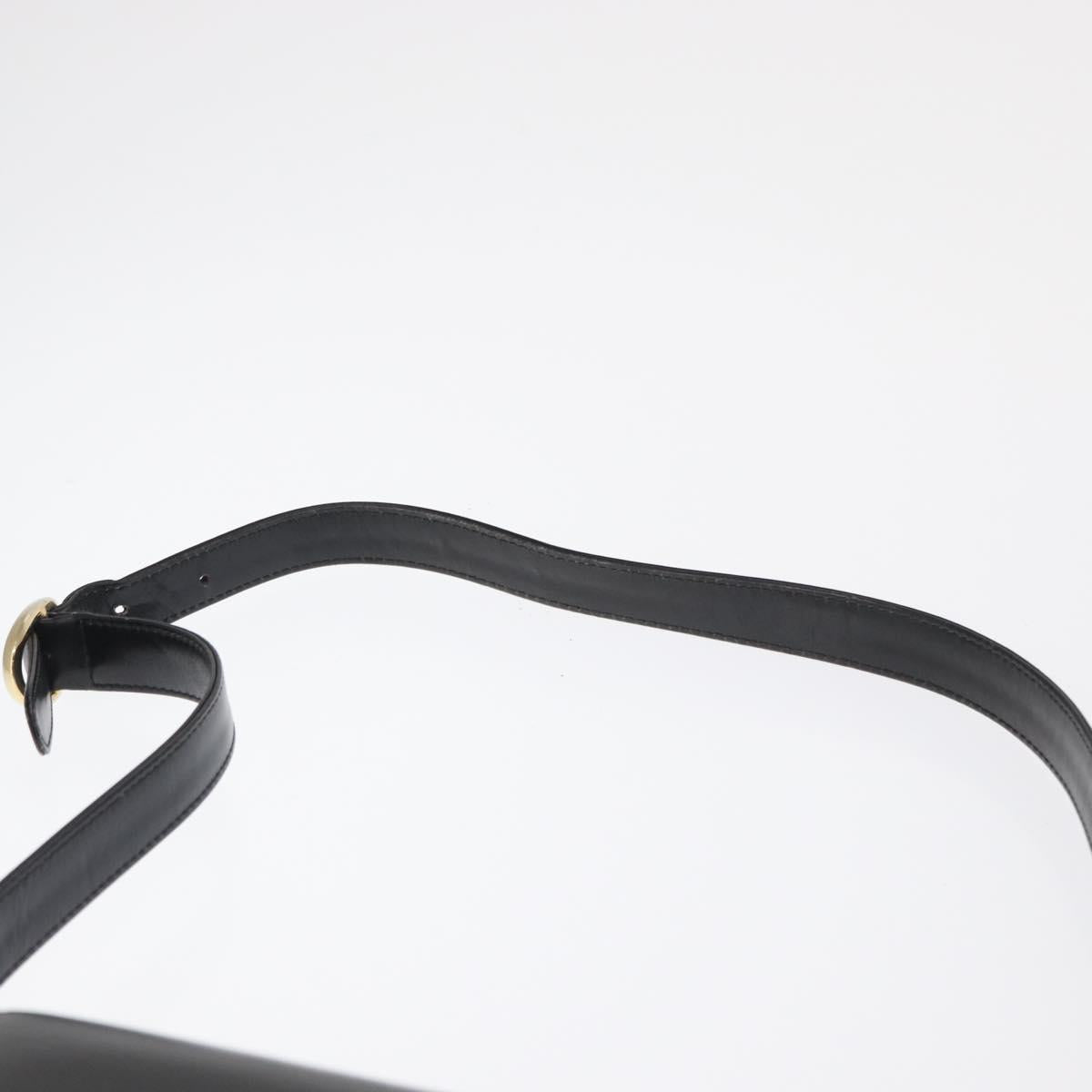 GUCCI Web Sherry Line Horsebit Shoulder Bag Leather Black Gold Auth 168125