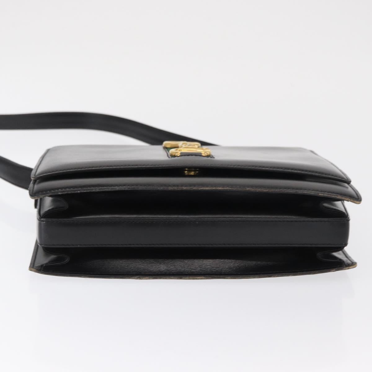 GUCCI Web Sherry Line Horsebit Shoulder Bag Leather Black Gold Auth 168125