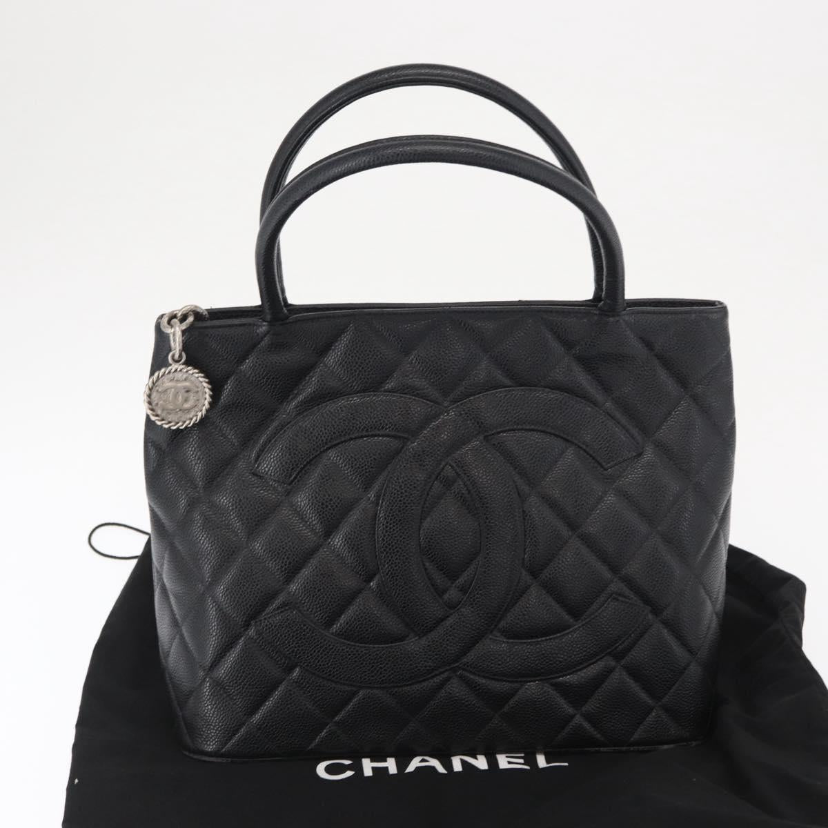 CHANEL Matelasse Reprint Tote Bag Caviar Skin Black CC Auth 168135