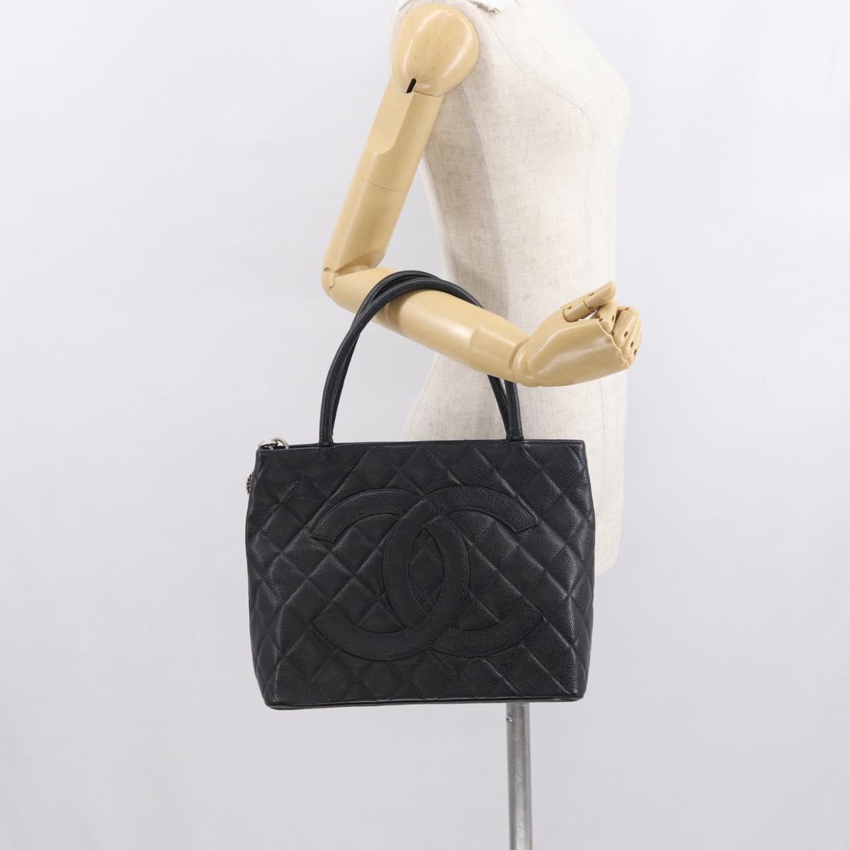 CHANEL Matelasse Reprint Tote Bag Caviar Skin Black CC Auth 168135