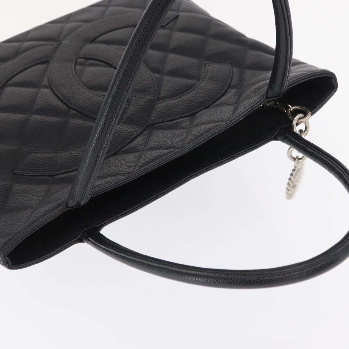 CHANEL Matelasse Reprint Tote Bag Caviar Skin Black CC Auth 168135