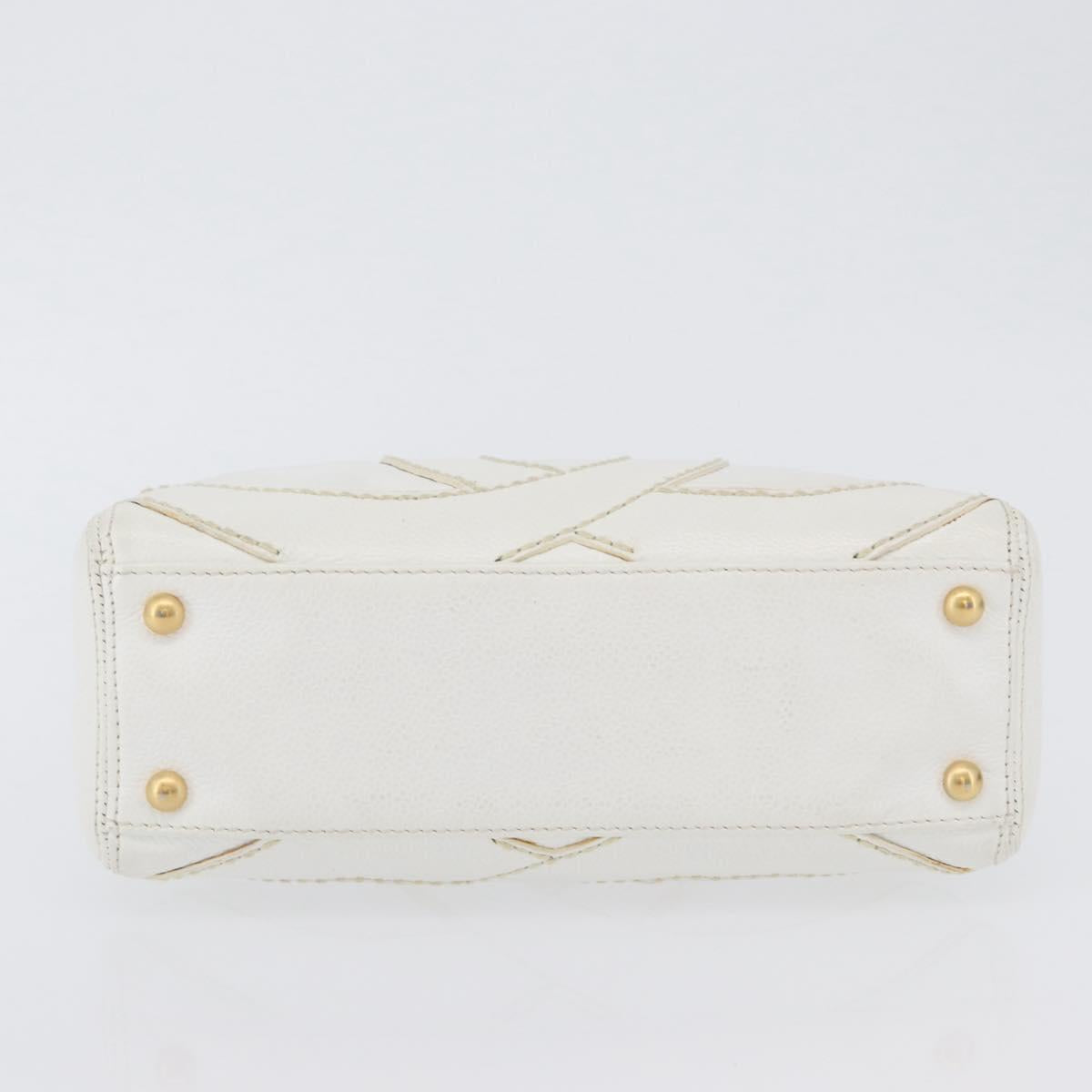 CHANEL COCO Mark Shoulder Bag Caviar Skin White Gold CC Auth 168141SAV