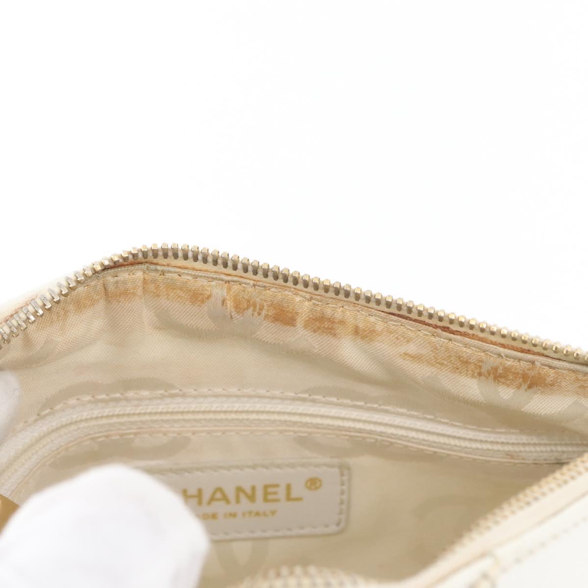 CHANEL COCO Mark Shoulder Bag Caviar Skin White Gold CC Auth 168141SAV