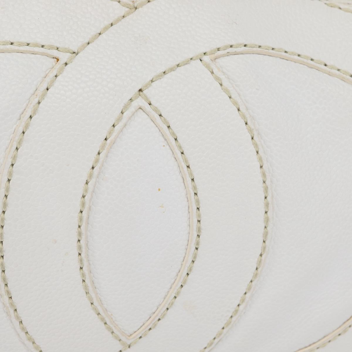 CHANEL COCO Mark Shoulder Bag Caviar Skin White Gold CC Auth 168141SAV