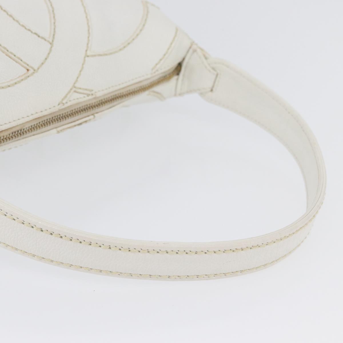 CHANEL COCO Mark Shoulder Bag Caviar Skin White Gold CC Auth 168141SAV