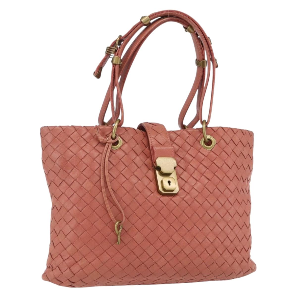 BOTTEGA VENETA INTRECCIATO Hand Bag Leather Pink Gold Auth 168147V
