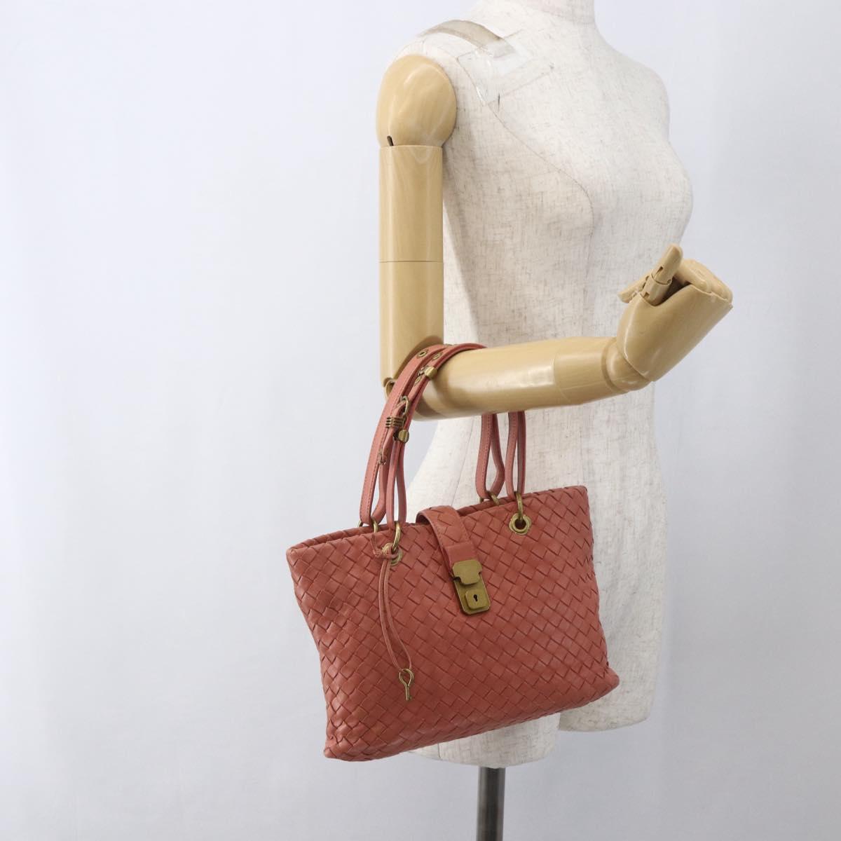 BOTTEGA VENETA INTRECCIATO Hand Bag Leather Pink Gold Auth 168147V
